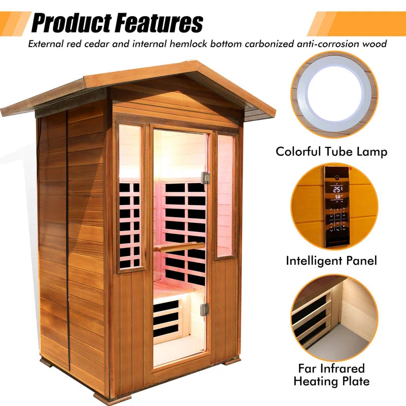 Outdoor Sauna Far Infrared Saunas Red Cedar and Canadian Hemlock Spa 1800W Low-Emf for Two Person