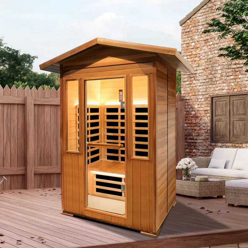 Outdoor Sauna Far Infrared Saunas Red Cedar and Canadian Hemlock Spa 1800W Low-Emf for Two Person