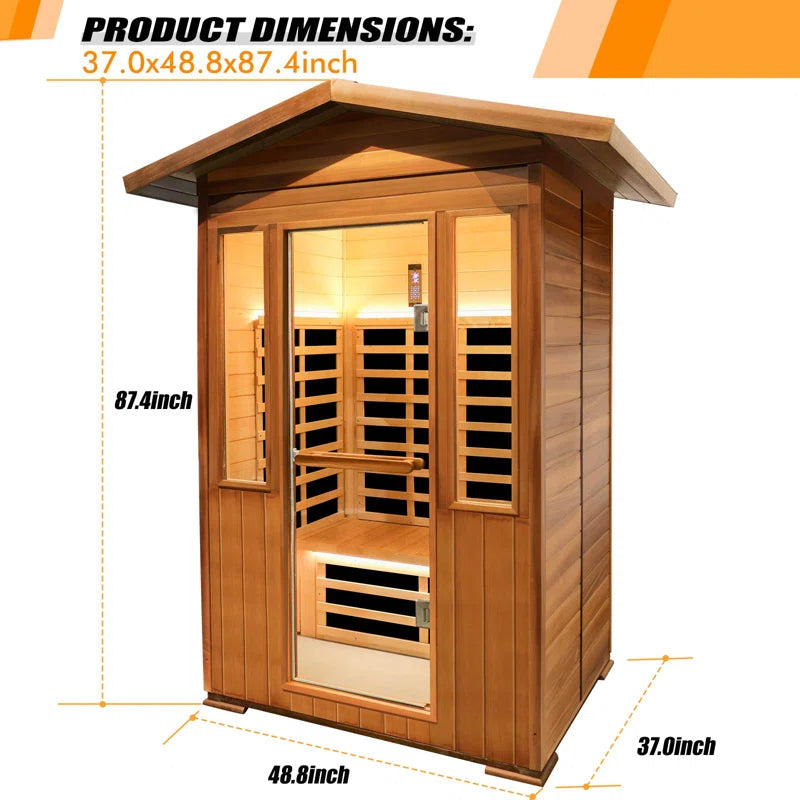 Outdoor Sauna Far Infrared Saunas Red Cedar and Canadian Hemlock Spa 1800W Low-Emf for Two Person