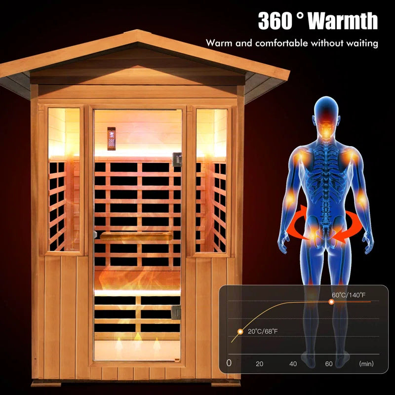Outdoor Sauna Far Infrared Saunas Red Cedar and Canadian Hemlock Spa 1800W Low-Emf for Two Person