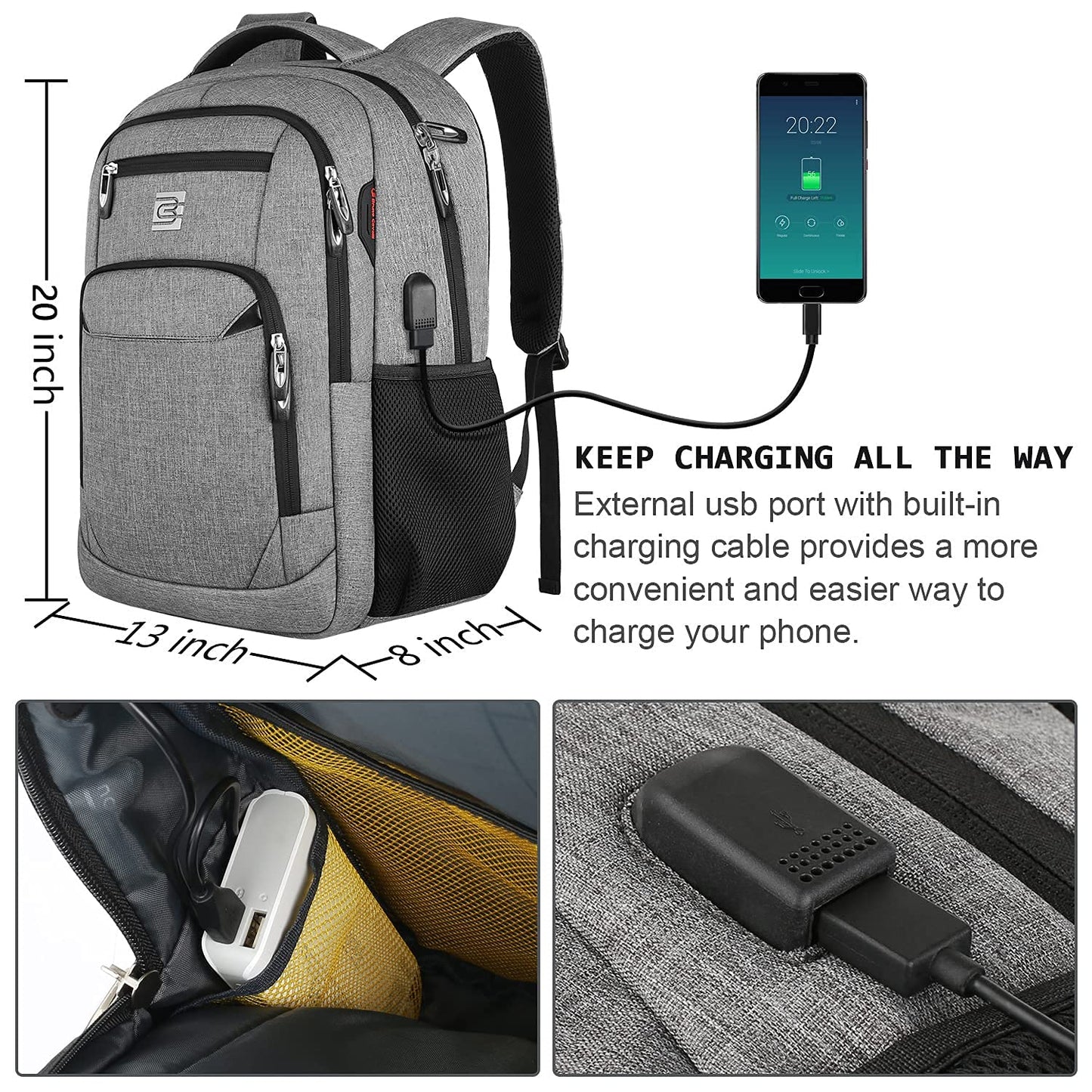 Laptop Backpack with USB Charging & Headphone Port