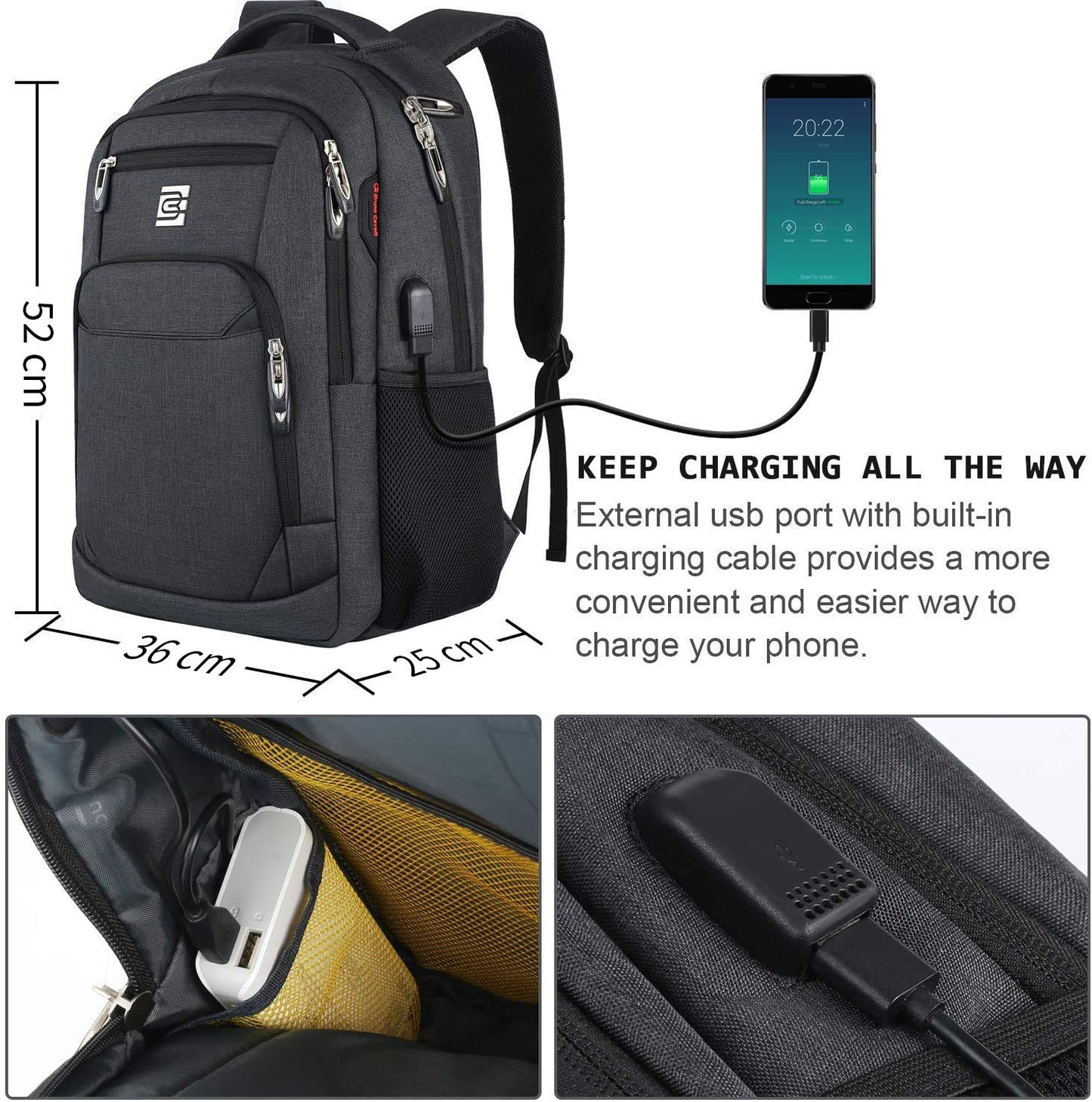 Laptop Backpack with USB Charging & Headphone Port