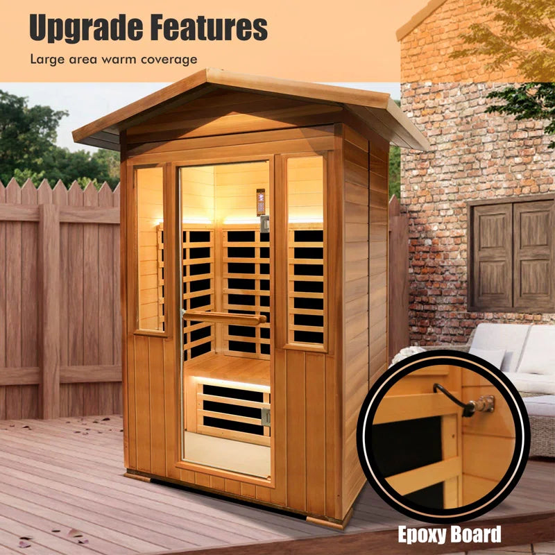 Outdoor Sauna Far Infrared Saunas Red Cedar and Canadian Hemlock Spa 1800W Low-Emf for Two Person