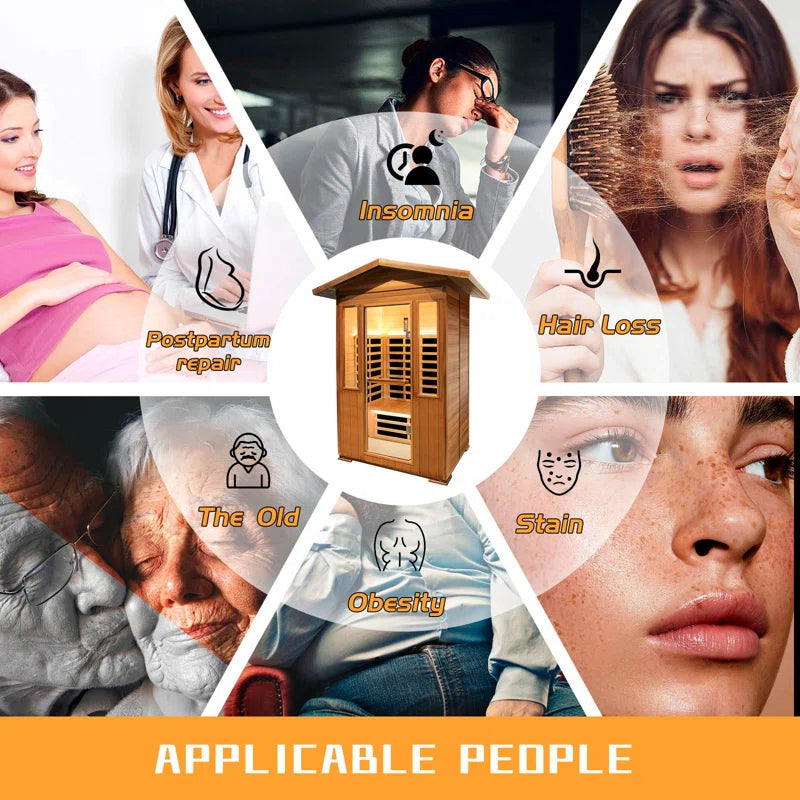 Outdoor Sauna Far Infrared Saunas Red Cedar and Canadian Hemlock Spa 1800W Low-Emf for Two Person