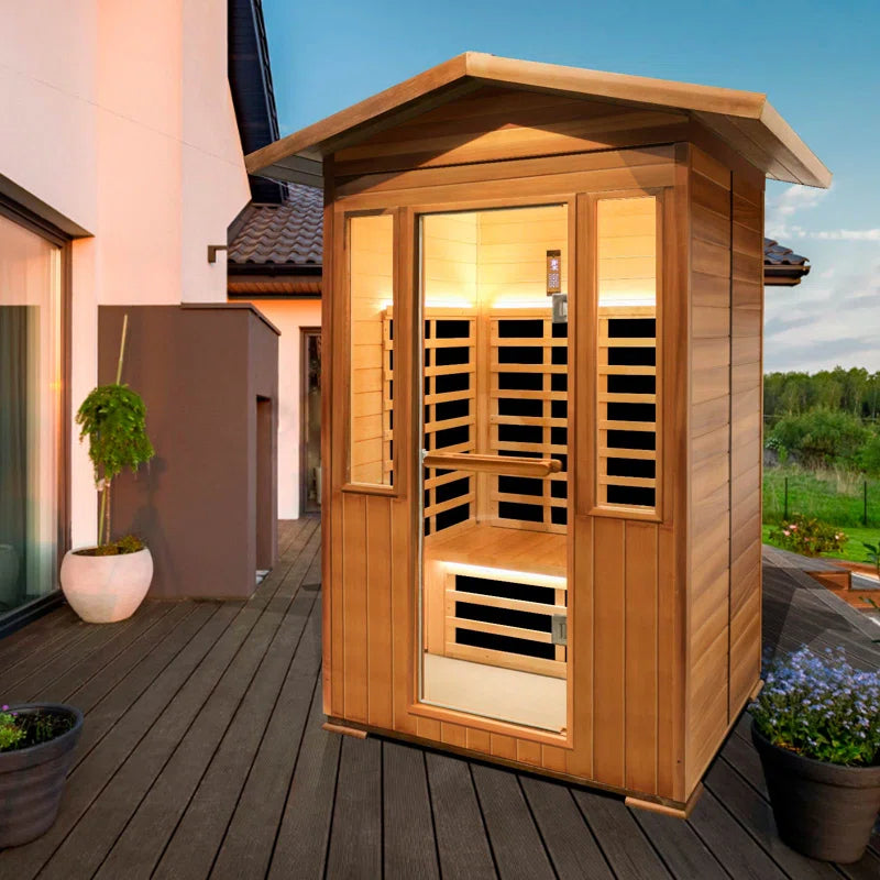 Outdoor Sauna Far Infrared Saunas Red Cedar and Canadian Hemlock Spa 1800W Low-Emf for Two Person