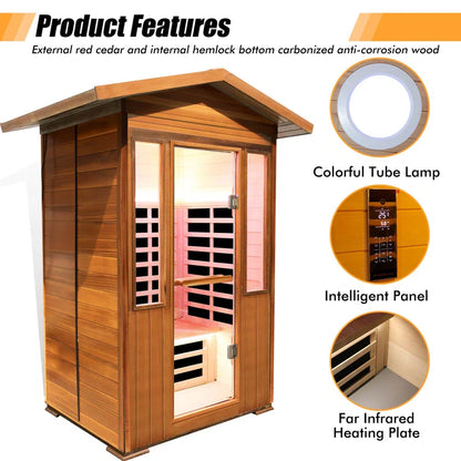 Outdoor Sauna Far Infrared Saunas Red Cedar and Canadian Hemlock Spa 1800W Low-Emf for Two Person
