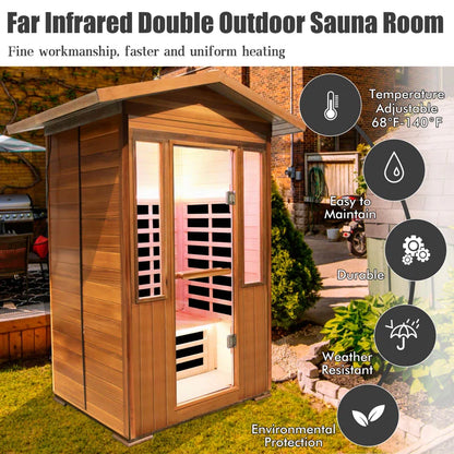 Outdoor Sauna Far Infrared Saunas Red Cedar and Canadian Hemlock Spa 1800W Low-Emf for Two Person